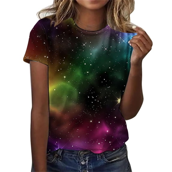Kaondbfi Delicate Arctic Light Print T Shirts Fashionable Summer Round Neck Short Sleeve Blouses Tops for Carnival