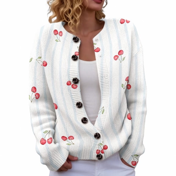 Kaondbfi Heart Print Cardigan Valentines Sweater for Women Cute Chunky Button Up Plus Size Spring Fashion Warm Blouses Surprise Gifts for Your Darling