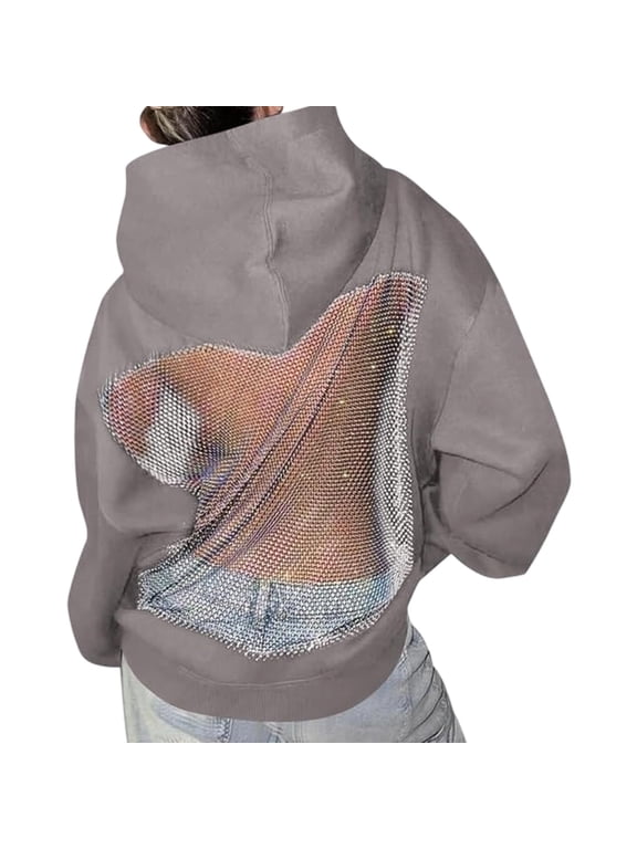 Hollow Mesh Back Hoodie Women's Sweatshirt Casual Long Sleeve Pocket Tops Womens Fall Essentials Fashion Clothing