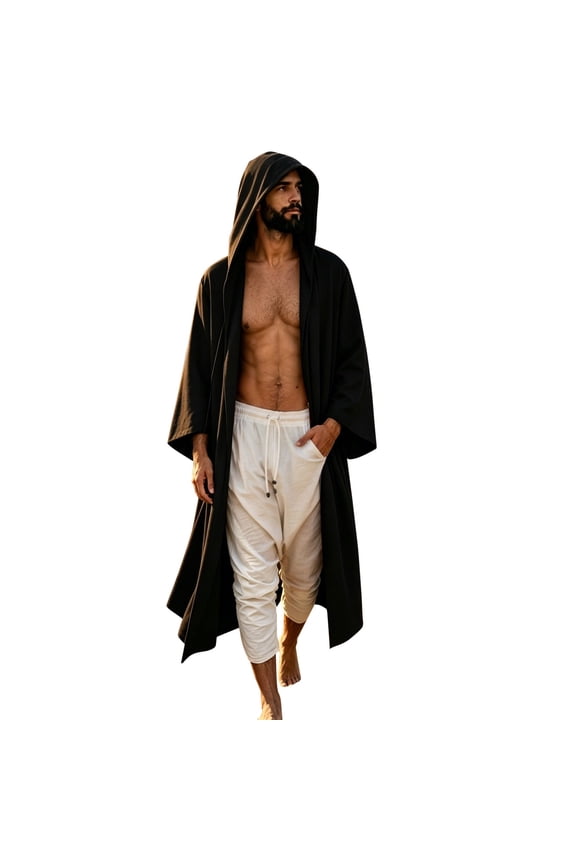 Men's Summer Casual Wraps Men's American Oversized Hooded Coat Windbreaker Retro Fashion Shawl Wraps Solid Color Long Cardigan Cape
