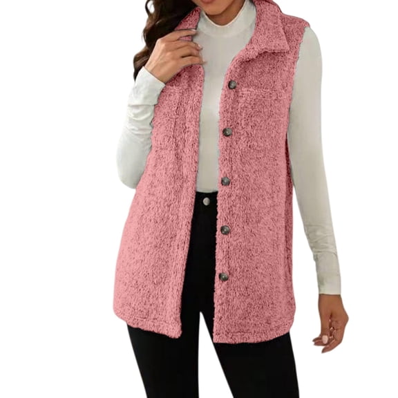 Kaondbfi Outerwear Vests for Women, Long Fleece Vest Women Sleeveless Jacket Winter Cloting for Women Warm Button Down Coat Outerwear Womens Winter Coat