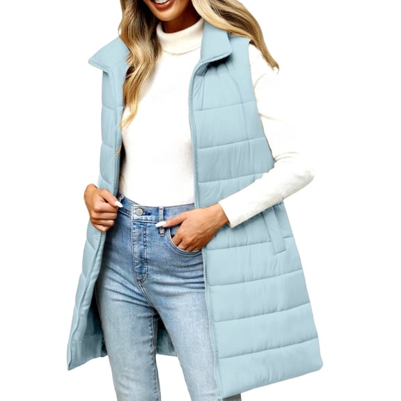 Kaondbfi Outerwear Vests for Women, Long Puffer Vest Women Winter Warm Quilted Sleeveless Vests Puffy Zip Up Fall Coat Outerwear Women's Winter Coat