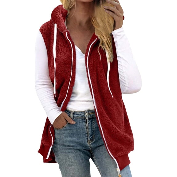 Kaondbfi Outerwear Vests for Women, Solid Color Fashion Casual Zipper Plush Sleeveless Coat Womens Winter Coat