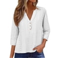 thumbnail image 1 of Kaondbfi Solid Summer Tops for Women Trendy 3/4 Sleeve V Neck Shirts Casual Holiday Vacation Blouses, 1 of 9