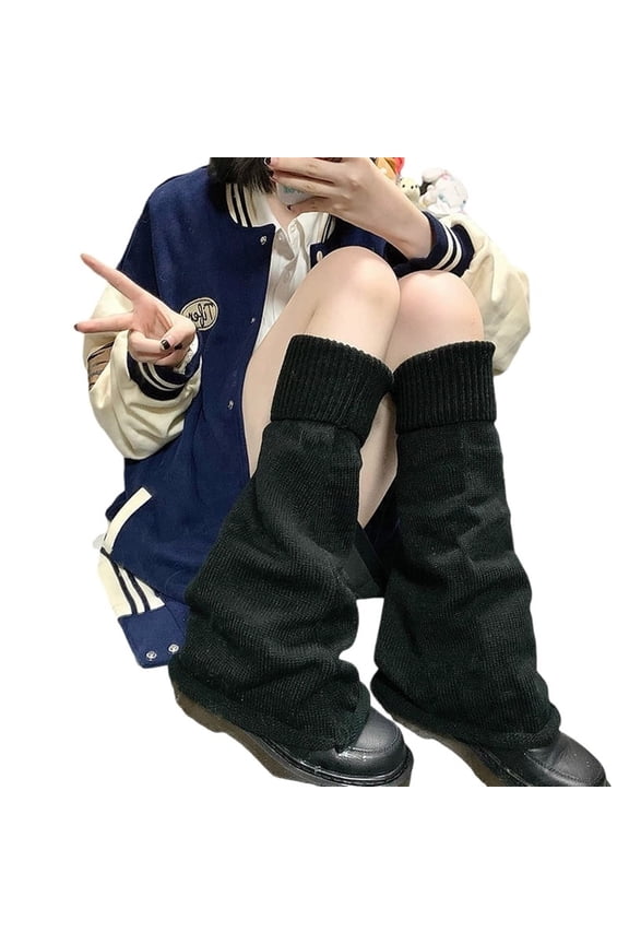 Stockings for Women Japanese Style Flared Shape Long Student Leg Elastic Cuffs Solid Color Striped Loose Knitted Leg Fashion