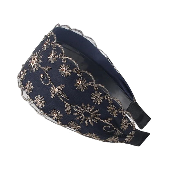 Kaondbfi Summer Trendy Headband for Women Wide Brimmed White Western Style Embroidery Water Drill Head Feminine Fashion