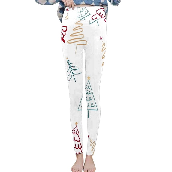Kaondbfi Tights for Women Christmas Style Print Velvet Leggings Tights High Waist Warm Comfortable Skinny Pants