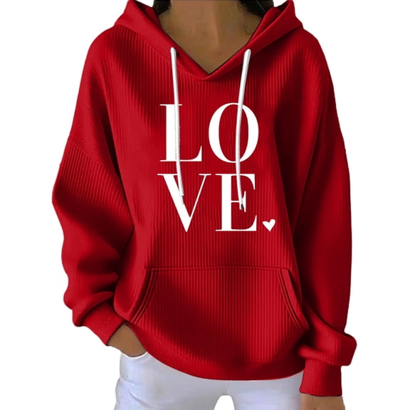 Kaondbfi Valentine's Day Comfortable and Casual Long Sleeved Fashionable Hooded Printed Sweatshirt Surprise Gifts for Your Darling