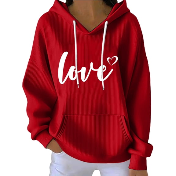 Kaondbfi Valentine's Day Comfortable and Casual Long Sleeved Fashionable Hooded Printed Sweatshirt Surprise Gifts for Your Darling