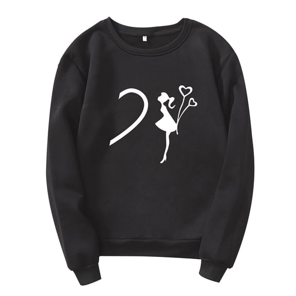 Kaondbfi Valentine's Day Couple Print Plus Velvet Long Sleeve Round Neck Pullover Sweatshirt Top (UNISEX) Surprise Gifts for Your Dear