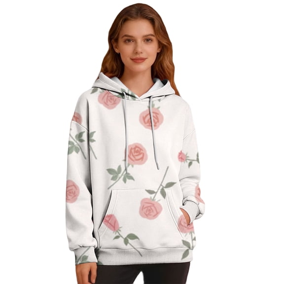 Kaondbfi Valentine's Day Heart Shaped Rose A Charming Printed Casual and Comfortable Women's Hooded Sweatshirt Surprise Gifts for Your Darling