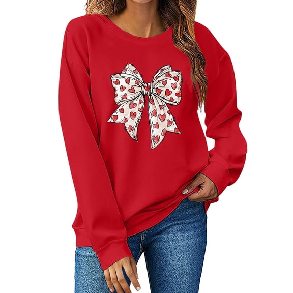 Kaondbfi Valentine's Day New Love Print Round Neck Loose Pullover Sweatshirt Surprise Gifts for Your Beloved