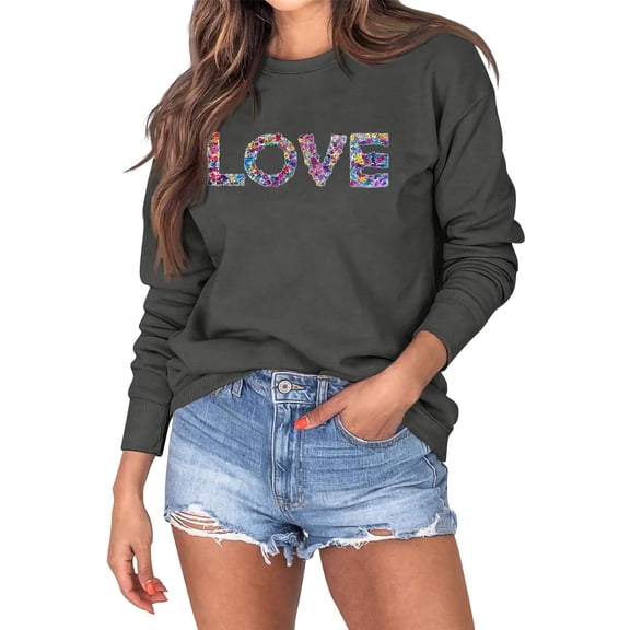 Kaondbfi Valentine's Day New Love Print Round Neck Loose Pullover Sweatshirt Surprise Gifts for Your Dear