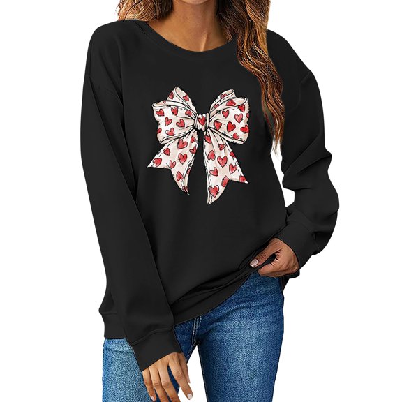 Kaondbfi Valentine's Day New Love Print Round Neck Loose Pullover Sweatshirt Surprise Gifts for Your Dear