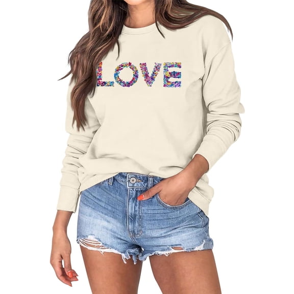 Kaondbfi Valentine's Day New Love Print Round Neck Loose Pullover Sweatshirt Surprise Gifts for Your Dear