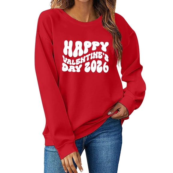 Kaondbfi Valentine's Day New Love Print Round Neck Loose Pullover Sweatshirt Surprise Gifts for Your Dear