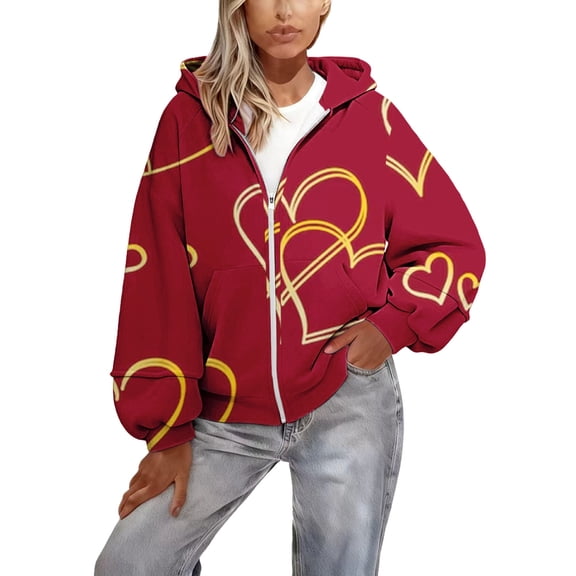 Kaondbfi Valentine's Day Rose Heart Print Comfortable and Casual Ladies' Shoulder Sleeved Hooded Sweatshirt Surprise Gifts for Your Beloved