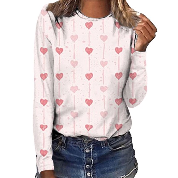 Kaondbfi Valentine's Day Solid Color Women's Sweatshirt Round Neck Long Sleeve Fall Top Surprise Gifts for Your Beloved