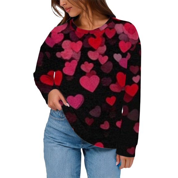 Kaondbfi Valentine's Day Solid Color Women's Sweatshirt Round Neck Long Sleeve Fall Top Surprise Gifts for Your Darling
