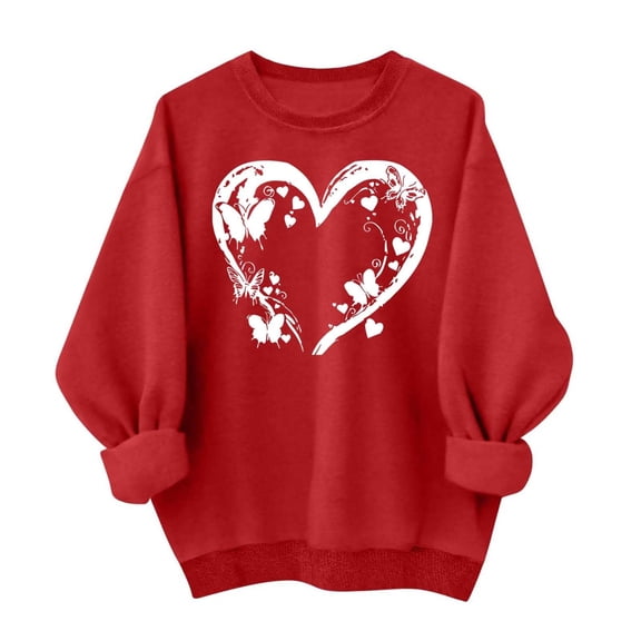 Kaondbfi Valentine's Day Sweater Ladies Cute Love Print T Shirt Loose Fit Long Sleeve Crew Neck Pullover Sweatshirt Top Surprise Gifts for Your Beloved