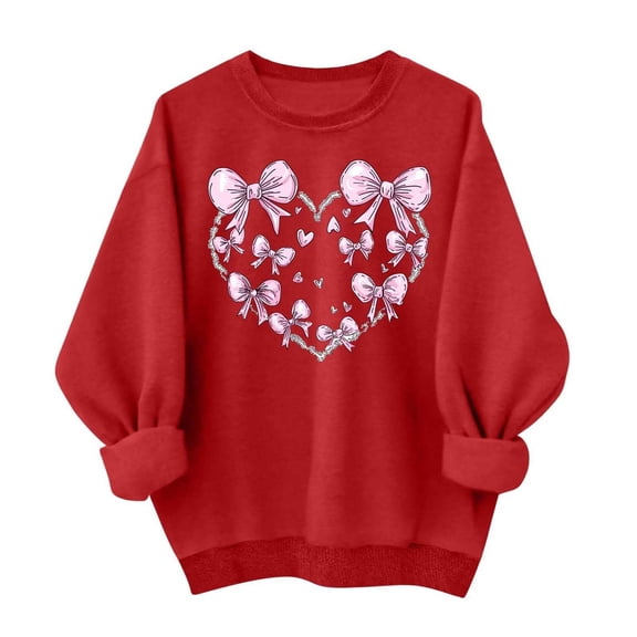 Kaondbfi Valentine's Day Sweater Ladies Cute Love Print T Shirt Loose Fit Long Sleeve Crew Neck Pullover Sweatshirt Top Surprise Gifts for Your Dear