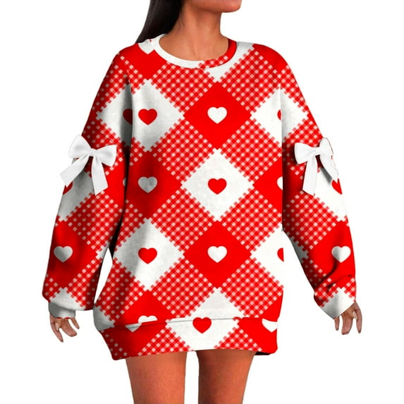 Kaondbfi Valentine's Day Sweatshirts for Women Plain Long Sleeve Tops Casual Crew Neck Pullover Oversized Bowknot Solid Color Sweaters Streetwear Women Jumpers Surprise Gifts for Your Beloved