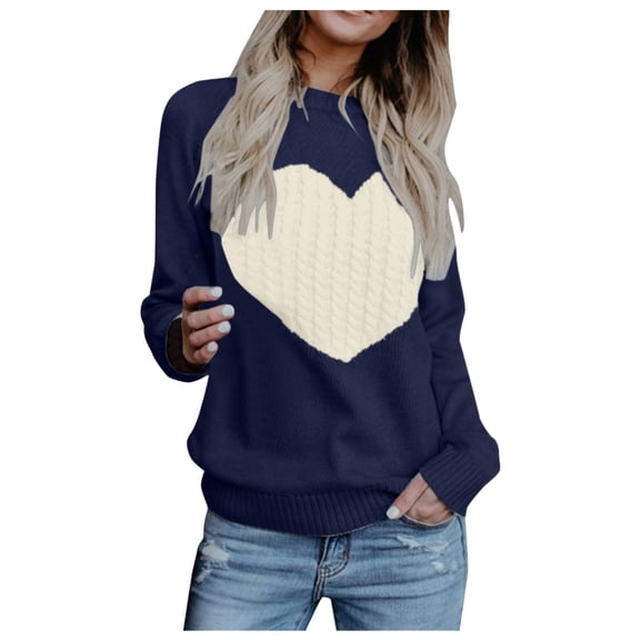Kaondbfi Valentine's Day Women Fashion Love Printing Knitted Solid Long Sleeve Cardigan Tops Loose Sweater Surprise Gifts for Your Beloved
