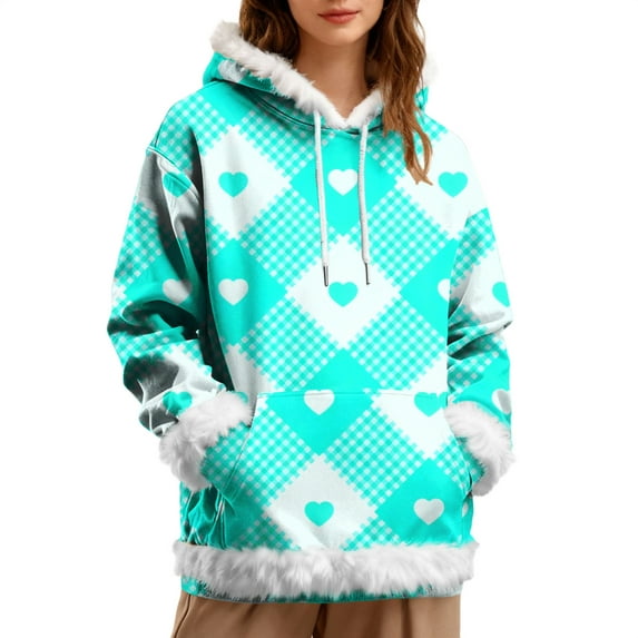 Kaondbfi Valentine's Day Women's Autumn Heart Casual Jacket Couple Sweatshirt Surprise Gifts for Your Darling