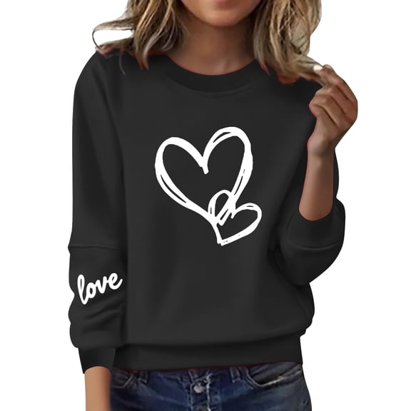 Kaondbfi Valentine's Day Women's Casual Long Sleeve Crewneck Sweatshirt Soft Comfy Loose Fit Pullover Top for Everyday Wear Black Surprise Gifts for Your Dear