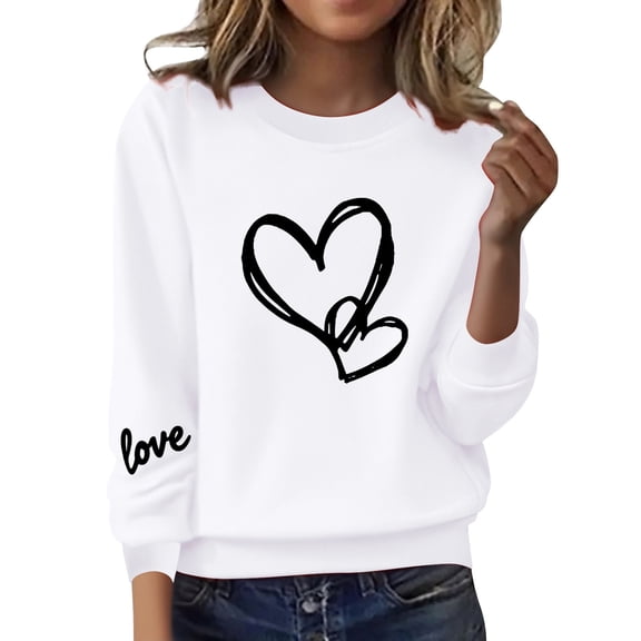Kaondbfi Valentine's Day Women's Casual Long Sleeve Crewneck Sweatshirt Soft Comfy Loose Fit Pullover Top for Everyday Wear Black Surprise Gifts for Your Dear