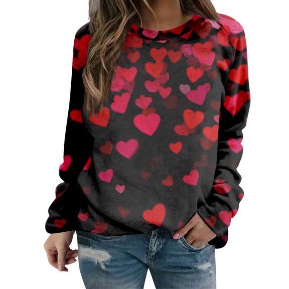 Kaondbfi Valentine's Day Women's Casual Long Sleeve Crewneck Sweatshirt Soft Comfy Loose Fit Pullover Top for Everyday Wear Surprise Gifts for Your Beloved