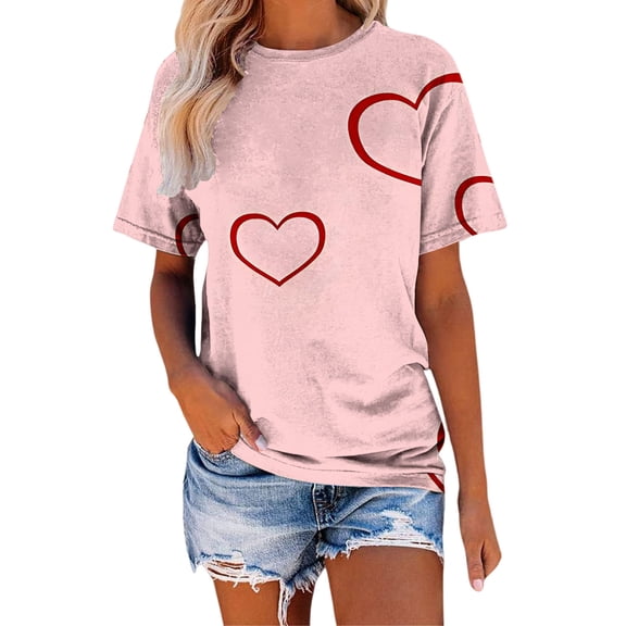 Kaondbfi Valentine's Day Women's Casual Printed Round Neck Top Short Sleeved T Shirt Surprise Gifts for Your Beloved