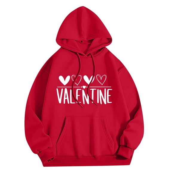 Kaondbfi Valentine's Day Women's Fashion Casual Letter Printed Long Sleeved Round Neck Hooded Sweatshirt Surprise Gifts for Your Beloved