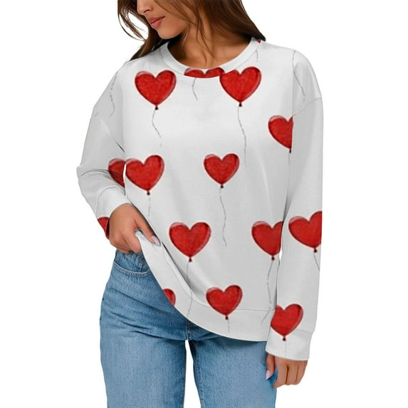 Kaondbfi Valentine's Day Women's Fashion Casual Printed Round Neck Long Sleeve Top Sweatshirt Surprise Gifts for Your Dear