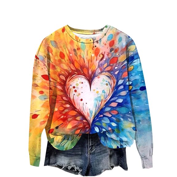Kaondbfi Valentine's Day Women's Fashionable and Casual Print Round Neck Long Sleeved Top Sweatshirt Surprise Gifts for Your Darling