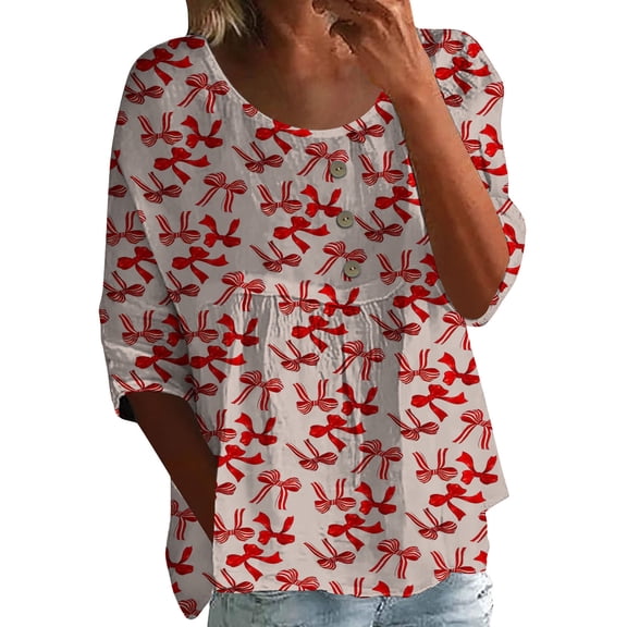 Kaondbfi Valentine's Day Women's Print T Shirt Half Sleeved Round Neck Shirt 3/4 Sleeved T Shirt Loose Large Size T Shirt Surprise Gifts for Your Dear