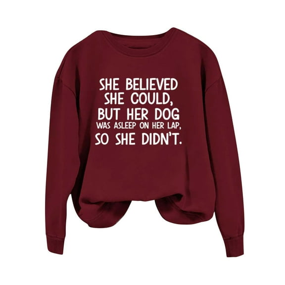 Kaondbfi Valentine's Day Women's Sweatshirts Pullover She Could But Her Dog Was Asleep On Her Lap Funny Saying Dog Mom Shirts Surprise Gifts for Your Dear