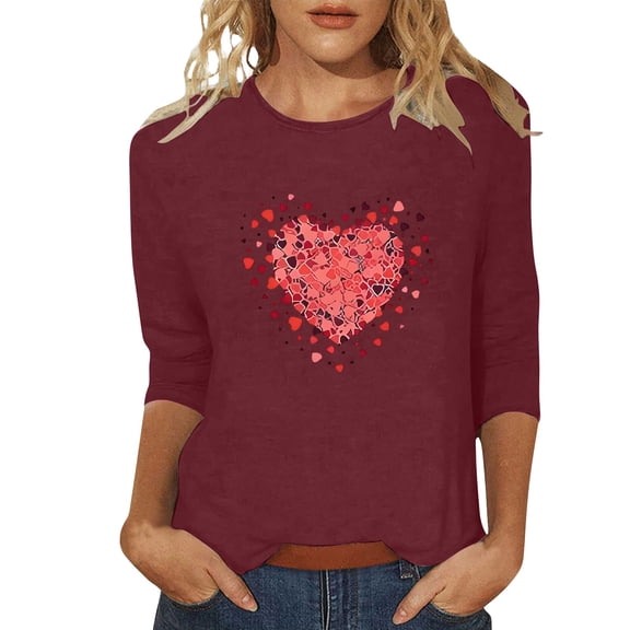 Kaondbfi Valentine's Day Women's T Shirt Christmas Printed Round Neck Short Sleeve Casual Top Surprise Gifts for Your Darling