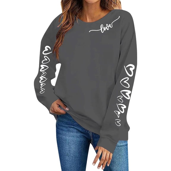 Kaondbfi Valentine's Sweatshirt for Women Cute Love Hearts Graphic Pullover Valentines Long Sleeve Crewneck Shirts Tops Surprise Gifts for Your Darling
