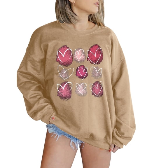 Kaondbfi Valentines Shirts for Women Oversized Casual Heart Graphic Sweatshirts Plus Size Long Sleeve Crewneck Pullover Tops Surprise Gifts for Your Darling