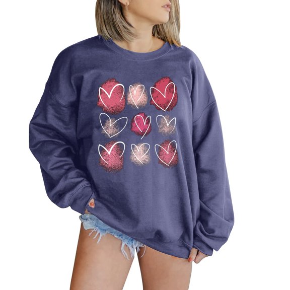 Kaondbfi Valentines Shirts for Women Oversized Casual Heart Graphic Sweatshirts Plus Size Long Sleeve Crewneck Pullover Tops Surprise Gifts for Your Darling