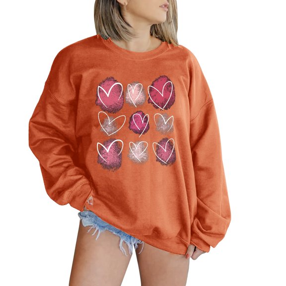 Kaondbfi Valentines Shirts for Women Oversized Casual Heart Graphic Sweatshirts Plus Size Long Sleeve Crewneck Pullover Tops Surprise Gifts for Your Dear