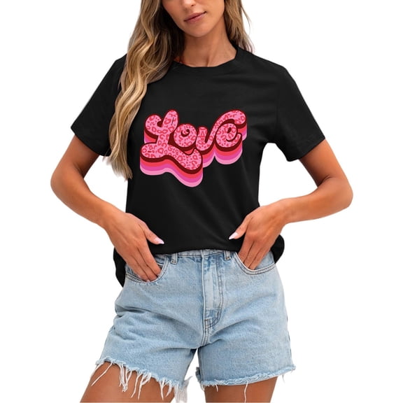 Kaondbfi Valentines Shirts for Women Cute Love Heart Graphic Tees Short Sleeve Tops Surprise Gifts for Your Beloved