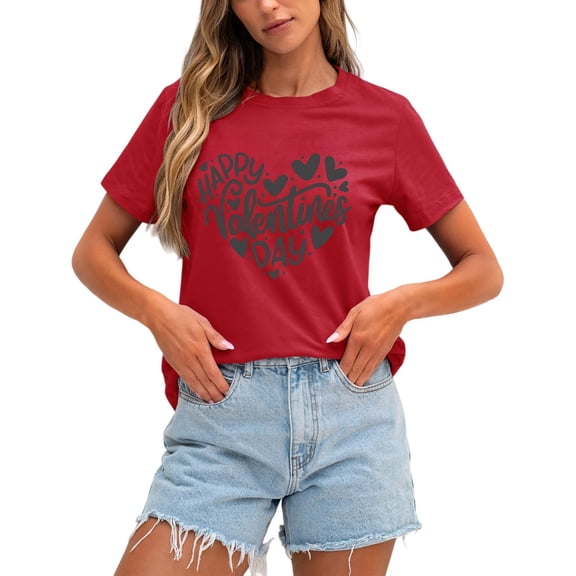 Kaondbfi Valentines Shirts for Women Cute Love Heart Graphic Tees Short Sleeve Tops Surprise Gifts for Your Beloved