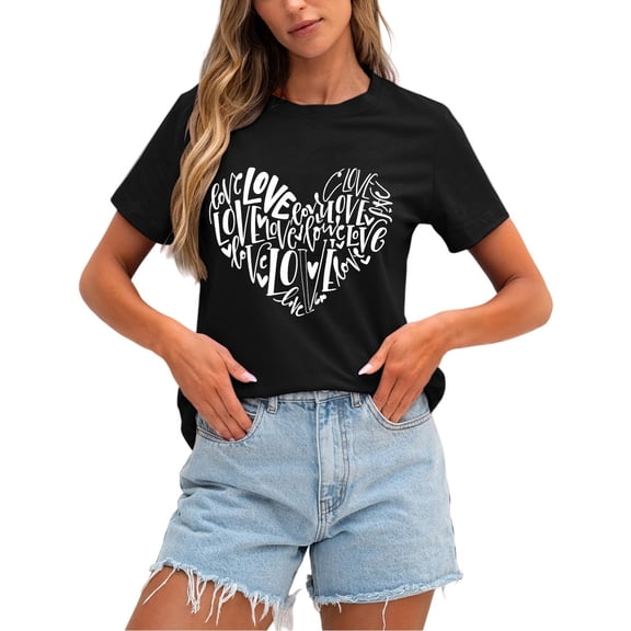 Kaondbfi Valentines Shirts for Women Cute Love Heart Graphic Tees Short Sleeve Tops Surprise Gifts for Your Beloved