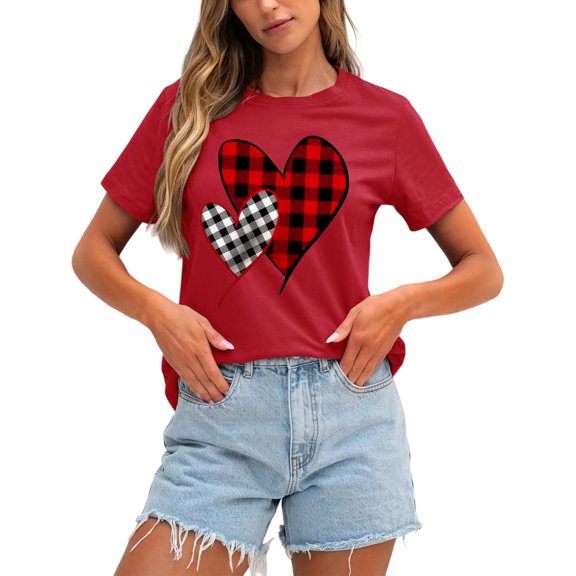 Kaondbfi Valentines Shirts for Women Cute Love Heart Graphic Tees Short Sleeve Tops Surprise Gifts for Your Beloved