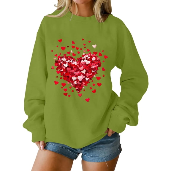 Kaondbfi Valentines Sweatshirt Women Oversized Love Heart Tee Shirt Pullover Valentine's Long Sleeve Tops Surprise Gifts for Your Beloved