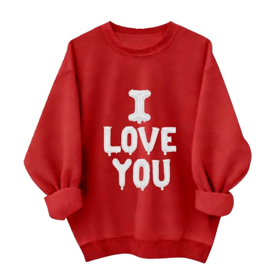 Kaondbfi Valentines Women Shirts Love Heart Graphic Long Sleeve Funny Sweater Pullover Tops Festival Red Sweatshirt Surprise Gifts for Your Dear