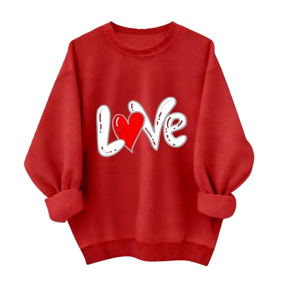Kaondbfi Valentines Women Shirts Love Heart Graphic Long Sleeve Funny Sweater Pullover Tops Festival Red Sweatshirt Surprise Gifts for Your Dear