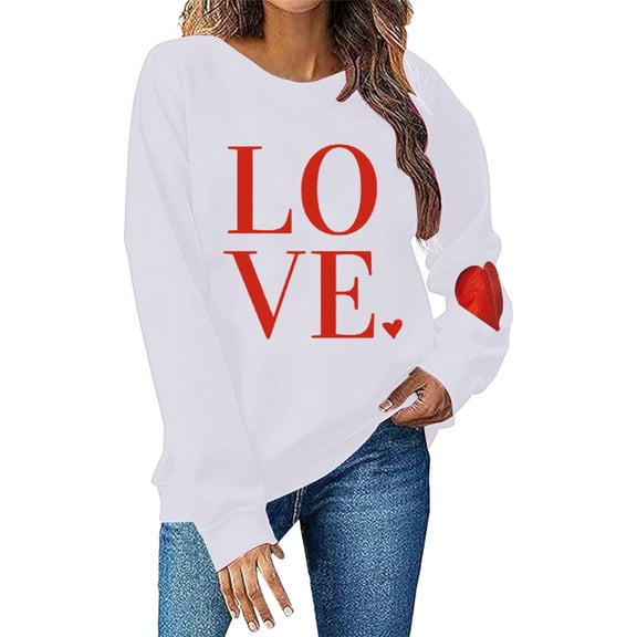 Kaondbfi Women Valentine's Day Sweatshirts Round Neck Blouses Love Heart Graphic Pullover Tops Printed Casual Long Sleeve Shirts Surprise Gifts for Your Beloved